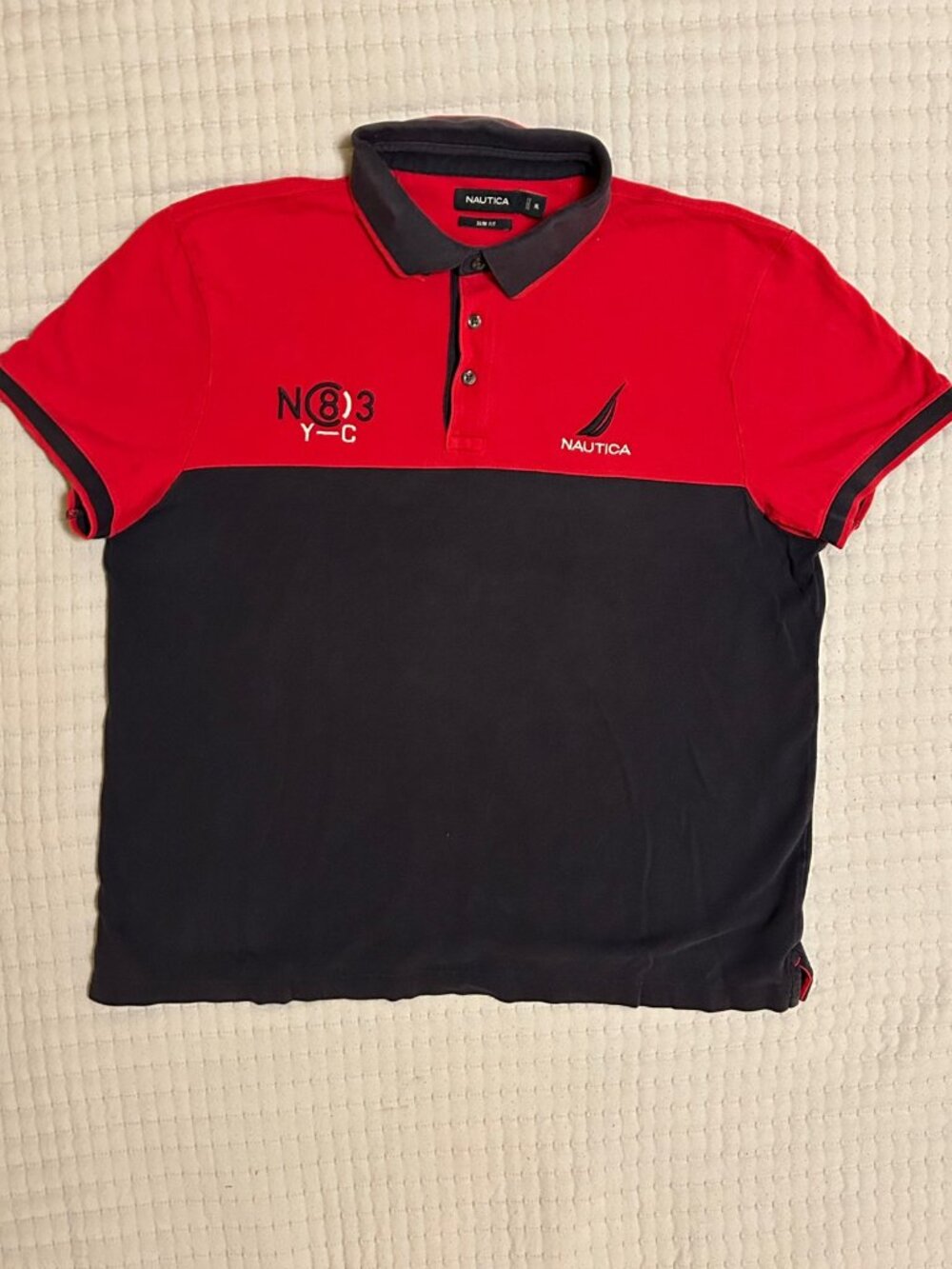 Nautica N83 Colorblock Slim Fit Polo Red Navy Size L